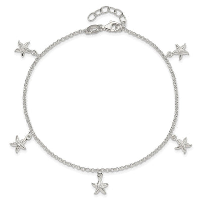 Sterling Silver Starfish Dangles Plus Ext. Anklet