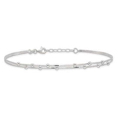Sterling Silver Polished Beaded 2-strand Plus ext. Anklet