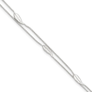 Sterling Silver Polished 2-Strand Feather 10in Plus 1in Ext Anklet