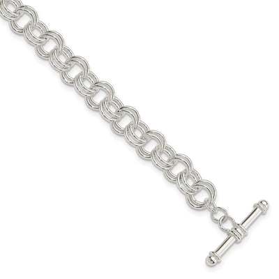 Sterling Silver Polished Fancy Link Toggle Charm Bracelet