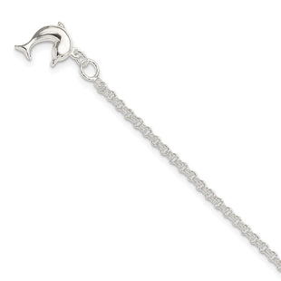 Sterling Silver Hollow Polished 3-D Dolphin Anklet (Style QG431-10)