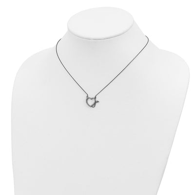 Sterling Silver Black Ruthenium Plated Devil Heart CZ Necklace