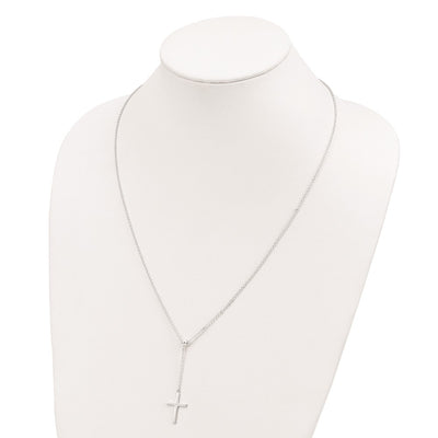 Sterling Silver Polished Cross Adjusts up to Necklace