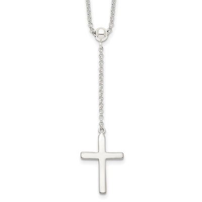 Sterling Silver Polished Cross Adjusts up to Necklace