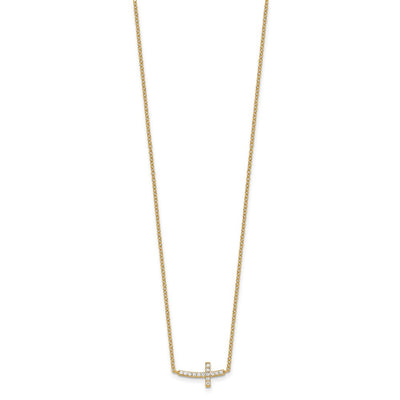 Sterling Silver Gold-tone CZ Sideways Cross w/ ext Necklace