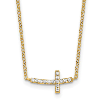 Sterling Silver Gold-tone CZ Sideways Cross w/ ext Necklace