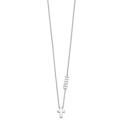 Sterling Silver Rhodium-plated FAITH w/Cross Necklace