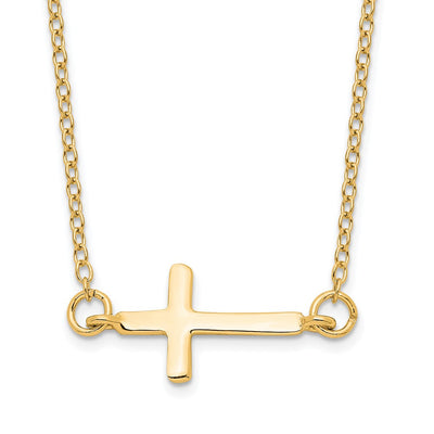Sterling Silver Gold-tone w/ 2in ext. Sideways Cross Necklace