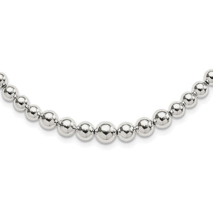 Sterling Silver Graduated Beads Adjustable Necklace (Style QG4548-28)