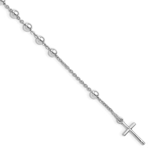 Sterling Silver Rhodium Plated Polished Beaded Cross Bracelet (Style QG4569-7)