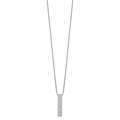 Sterling Silver Rhodium-plated CZ Dangle Bar Necklace