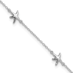 Sterling Silver Rhodium-plated Starfish 10in Plus 2in ext Anklet (Style QG4740-9)