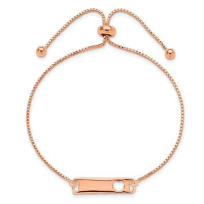 Sterling Silver Rose Gold-tone Polished Bar w/ Heart Adjustable Bracelet