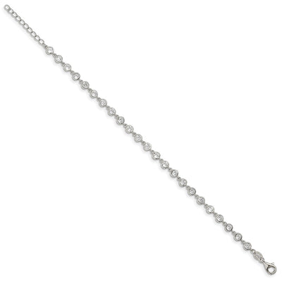 Sterling Silver Rhodium-plated W/ 1 in ext. CZ Bracelet