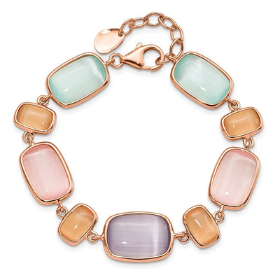Sterling Silver Rose-tone and Created Cats Eye w/ 1in ext. Bracelet
