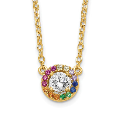 Prizma Sterling Silver Gold-tone 14K Flash Gold-plated White and Colorful CZ Circle Necklace with Extender