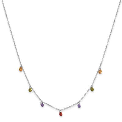 Prizma Sterling Silver Rhodium Plated Dangling Colorful CZ Necklace with Extender