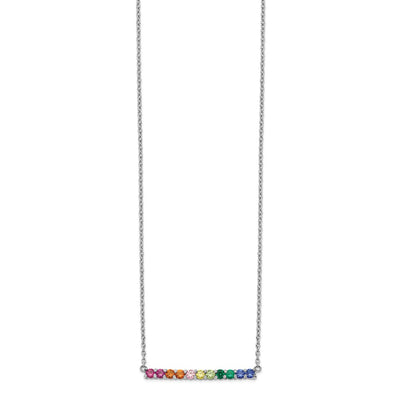 Prizma Sterling Silver Rhodium-plated with Fancy Lobster Clasp Colorful CZ Bar Necklace