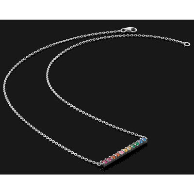 Prizma Sterling Silver Rhodium-plated with Fancy Lobster Clasp Colorful CZ Bar Necklace