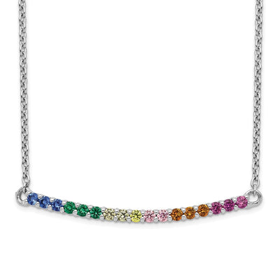 Prizma Sterling Silver Rhodium-plated Colorful CZ Curved Bar Necklace