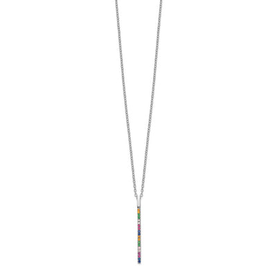 Prizma Sterling Silver Rhodium-plated Colorful CZ Vertical Bar Necklace with Extender