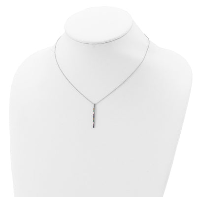 Prizma Sterling Silver Rhodium-plated Colorful CZ Vertical Bar Necklace with Extender