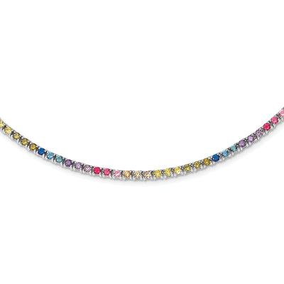 Prizma Sterling Silver Rhodium-plated Colorful CZ Tennis Necklace