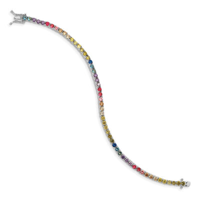 Prizma Sterling Silver Rhodium-plated Colorful CZ Tennis Bracelet