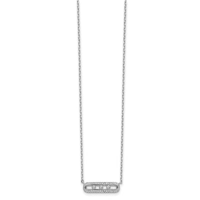 Sterling Silver Rhodium-plated CZ Bar w/ 2in ext. Necklace, 18.5 x 6mm