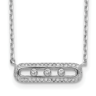 Sterling Silver Rhodium-plated CZ Bar w/ 2in ext. Necklace, 18.5 x 6mm