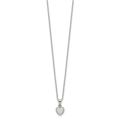 Sterling Silver Rhodium-plated Polish Heart Created Opal Necklace
