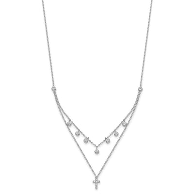 Sterling Silver Rhodium-plated CZ Cross w/ 2in ext. Necklace