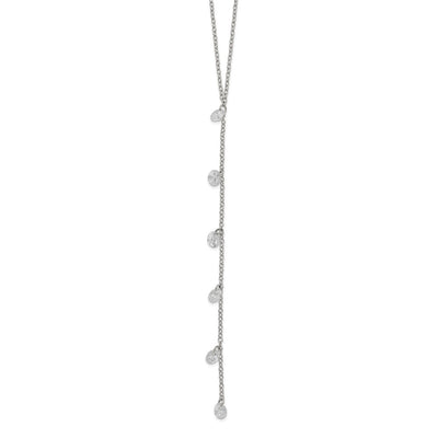 Sterling Silver Rhodium-plated CZ Dangle w/ 2in ext. Necklace