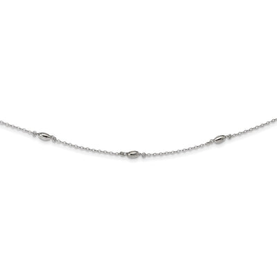 Sterling Silver Rhodium-plated Diamond-cut Oval Beads w/3in ext Choker