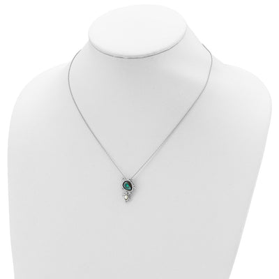 Sterling Silver Rhodium-plated Polished Abalone and Mother of Pearl Turtle Necklace
