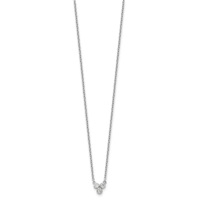 Sterling Silver Rhodium-plated 3-CZ w/ 2in ext Necklace