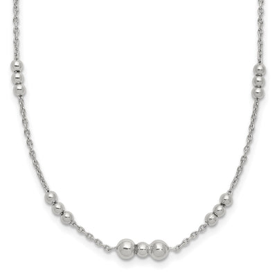 Sterling Silver Polished Beaded Necklace, 36 x 2mm