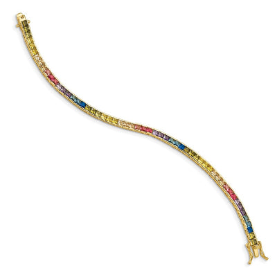 Prizma Sterling Silver Gold-tone 14K Flash Gold-plated Channel-Set Colorful CZ Bangle