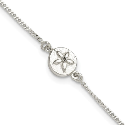 Sterling Silver with CZ Sand Dollar 9in Plus 1 in Ext. Anklet