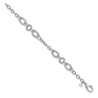 Sterling Silver Rhodium-pltd Fancy Textured Link Bracelet