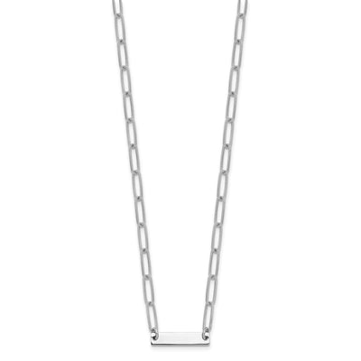 Sterling Silver Rhodium-plated Polished Bar w/ 2in ext. Necklace