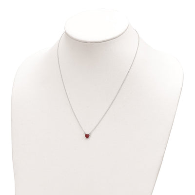 Sterling Silver 18.25in Rhodium-plated Polished Red Crystal Heart Necklace