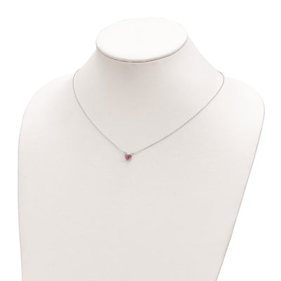 Sterling Silver Rhodium-plated Polished Pink Crystal Heart Necklace