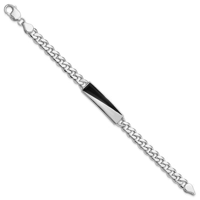 Sterling Silver Rhodium-plated Enameled Bar Men's 8in Bracelet, 8 x 10.1mm