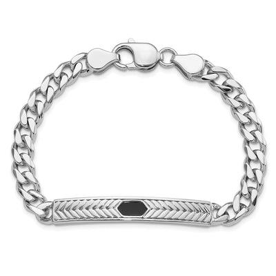 Sterling Silver Rhodium-plated Enameled Bar Men's 8in Bracelet, 8 x 7.75mm