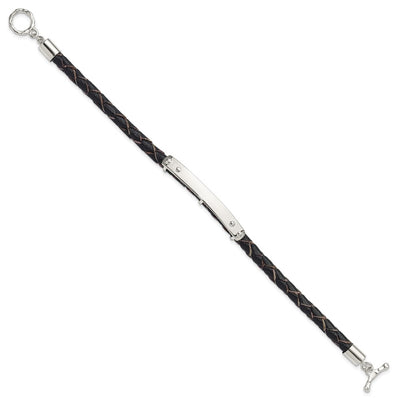 Sterling Silver Genuine Leather ID 8in Toggle Bracelet