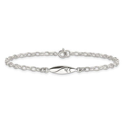 Sterling Silver Antiqued Polished Etched Surf Board 7.25in Link Bracelet