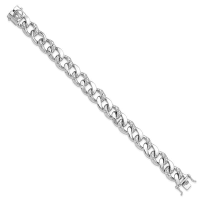 Sterling Silver Rhodium-plated Skull Curb Link 8.25in Bracelet