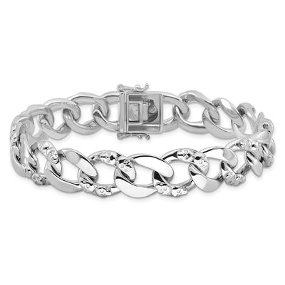 Sterling Silver Rhodium-plated Skull Curb Link 8.25in Bracelet