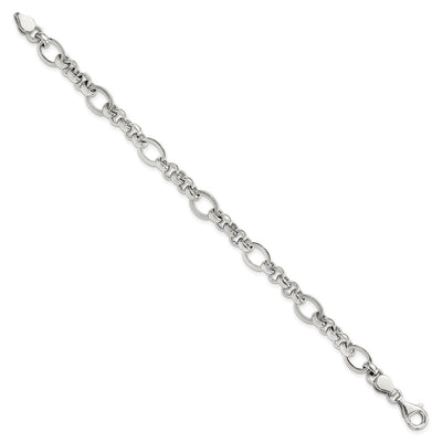Sterling Silver Rhodium-plated Polished/Textured Fancy Link 7.5in Bracelet